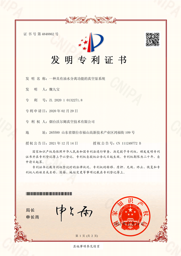 一種具有油水分離功能的真空泵系統